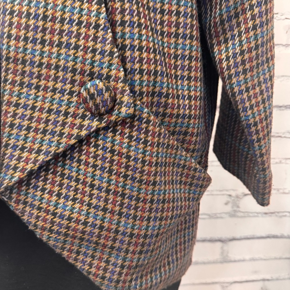 Vintage Tweed Houndstooth Blazer Shawl Collar Wool Feel Medium - Picture 3 of 16